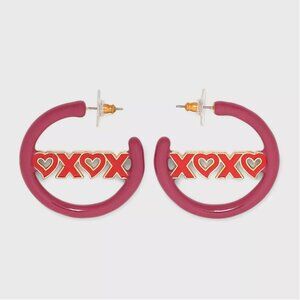 NWT SUGARFIX by BaubleBar Hugs and Kisses Hoop Earrings Valentines Day XOXO Pink